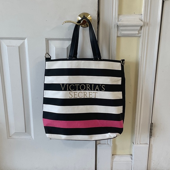 Victoria's Secret Handbags - Victoria's Secret Black and White Striped Tote Bag